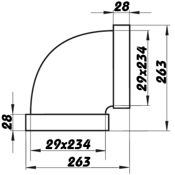 Skizze Flachkanalbogen senkrecht 90 Grad System 100 superflach